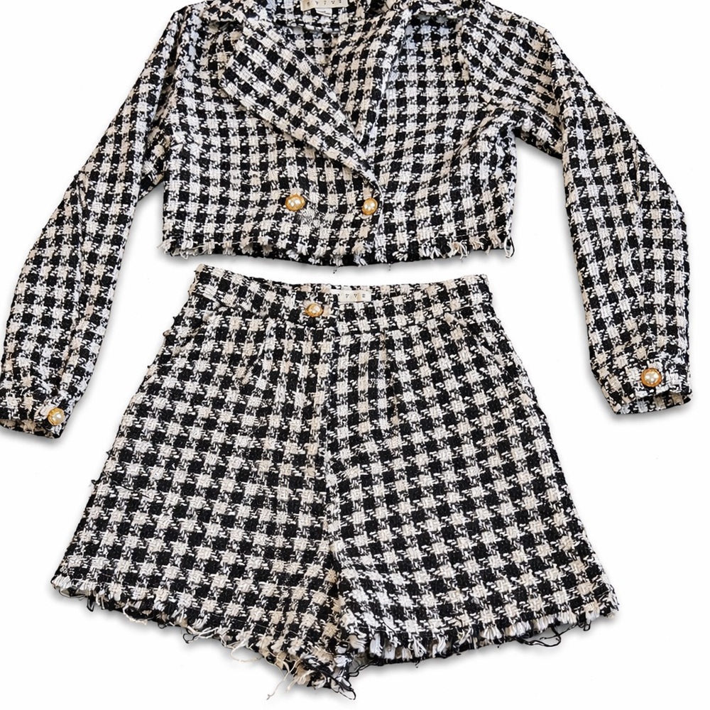 HYFVE Houndstooth Bouclé Cropped Jacket & Shorts Set S